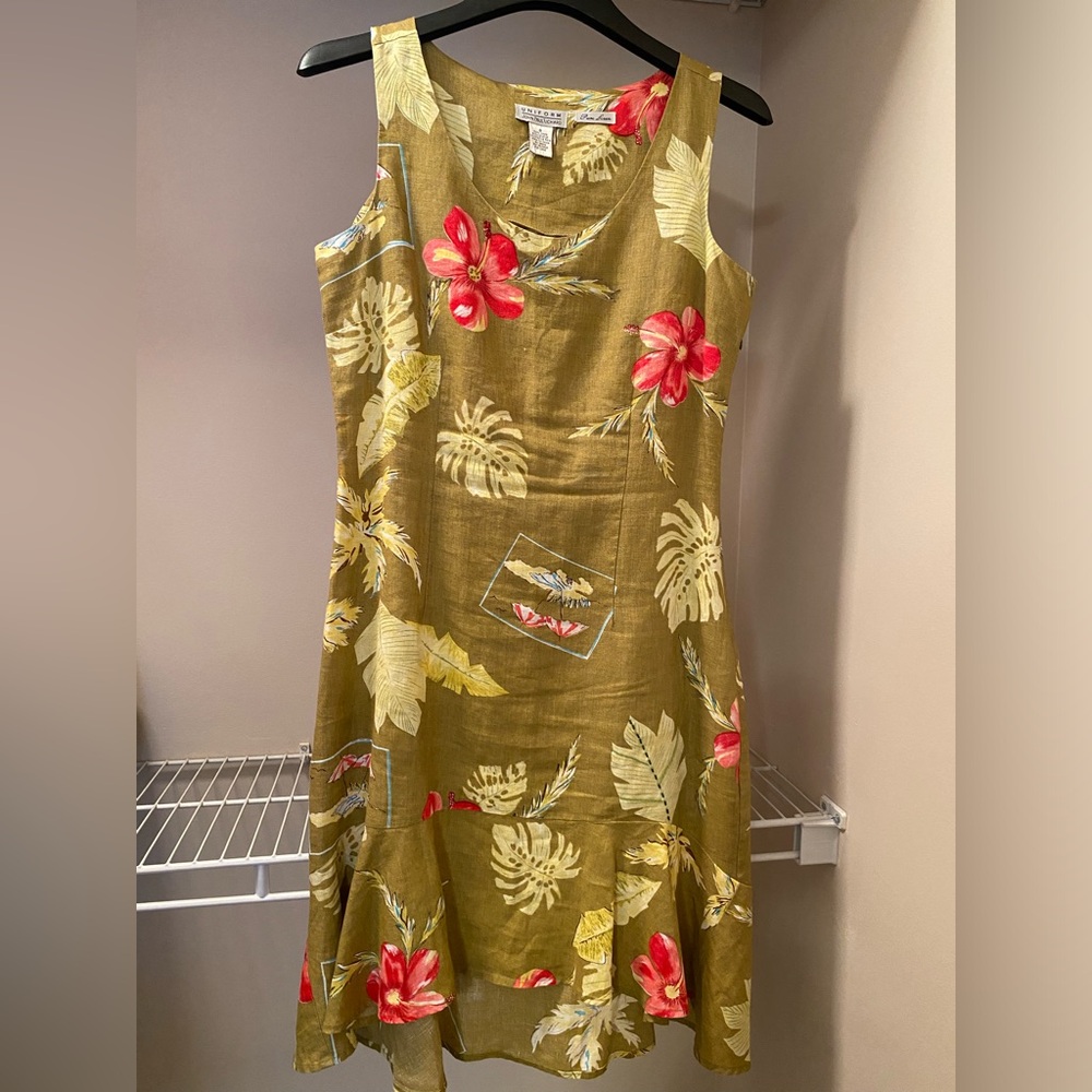 Uniform by John Paul Richard 100% linen sleeveless floral dress size 8